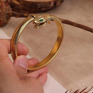 Neiman Marcus 18k Gold Plated Emerald Eye Snake Bracelet